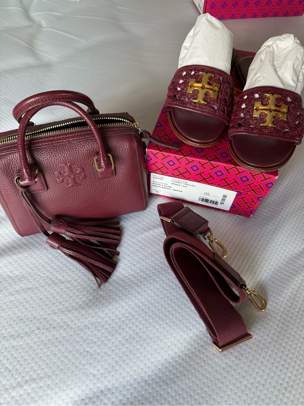 Tory Burch Burgundy Leather Mini Satchel with Tassel